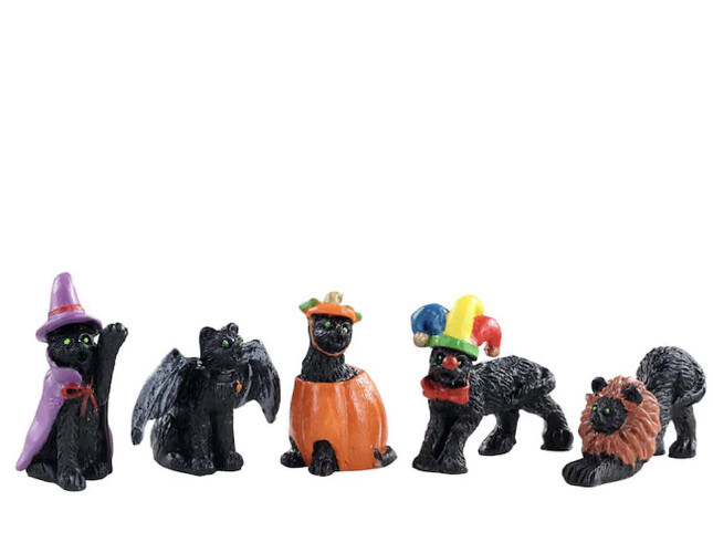 Lemax Spooky Town Halloween Cats -Set Of 5-Halloween Village Carnival