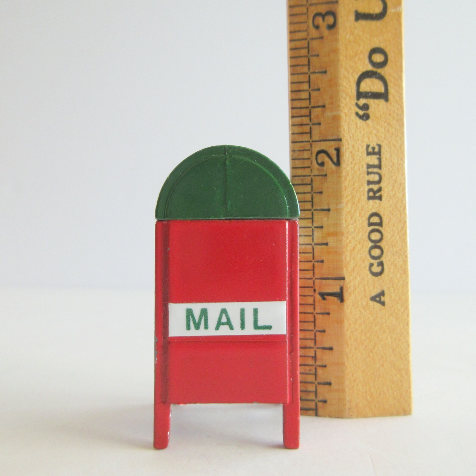 Mail Box for Christmas Village display Metal Painted Red and Green Small 2 inch