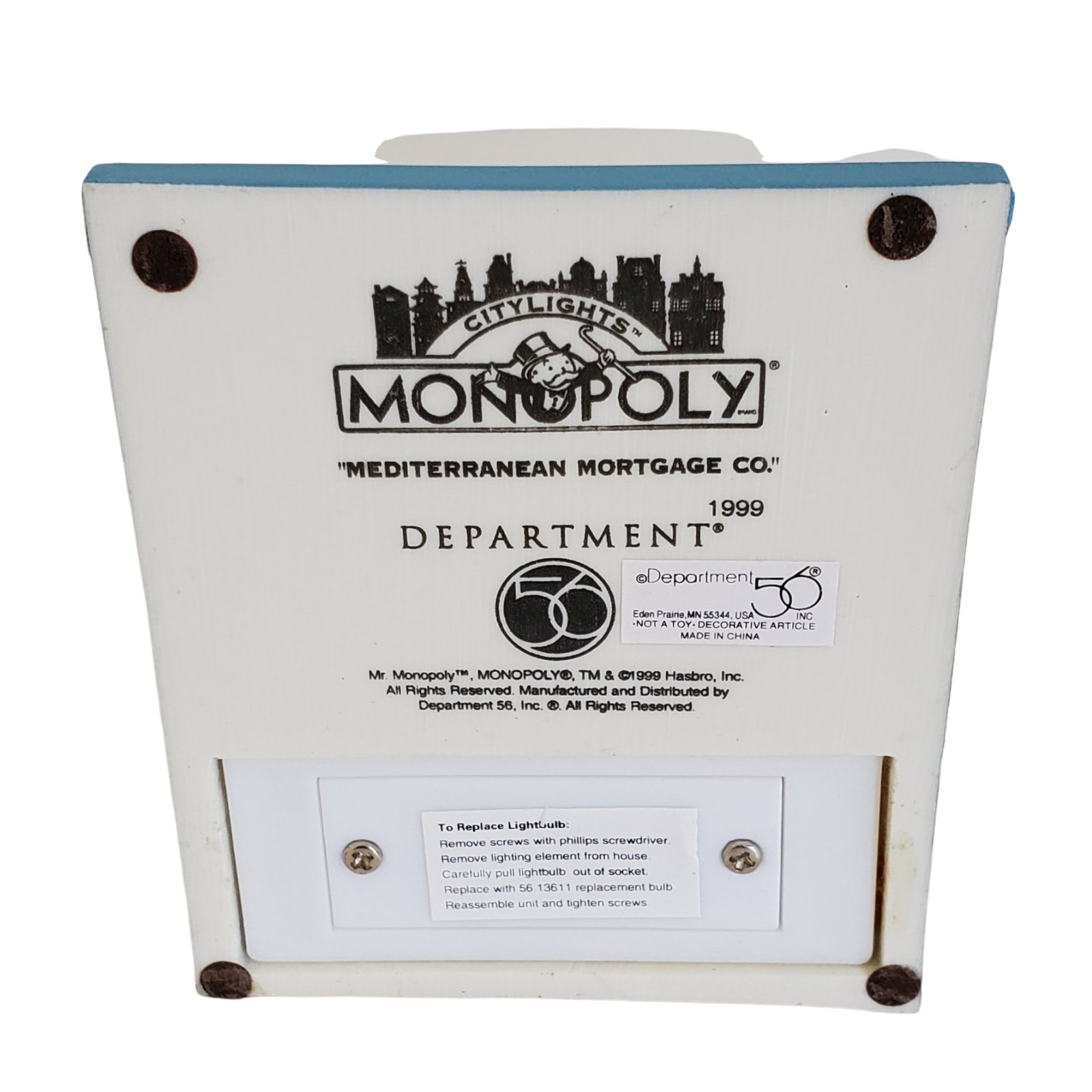 Department 56 City Lights Monopoly Mediterranean Mortgage Company Building 1999