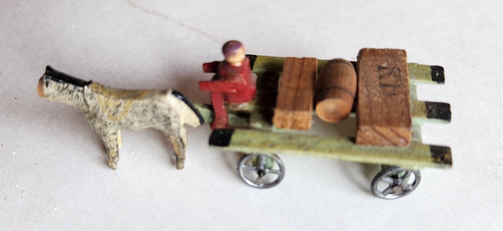 German Erzgebirge Wooden Miniature Horse Drawn Flat Cart