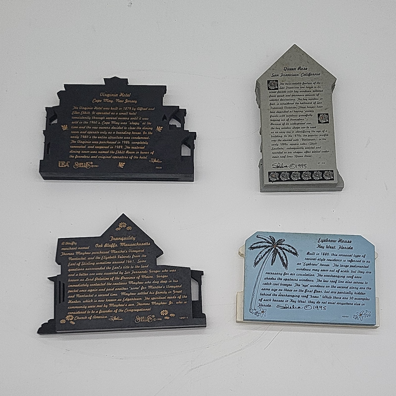 Shelia’s Painted Wood House Plaques Set of 4, Cities/Villages Theme (1995)