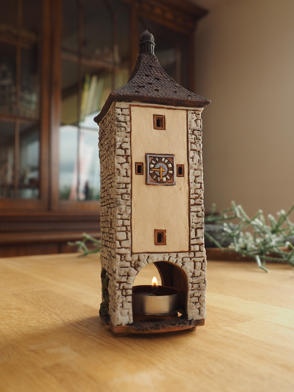 Ceramic Miniature House Candle Holder Siebers Tower in Rothenburg 23cm Midene