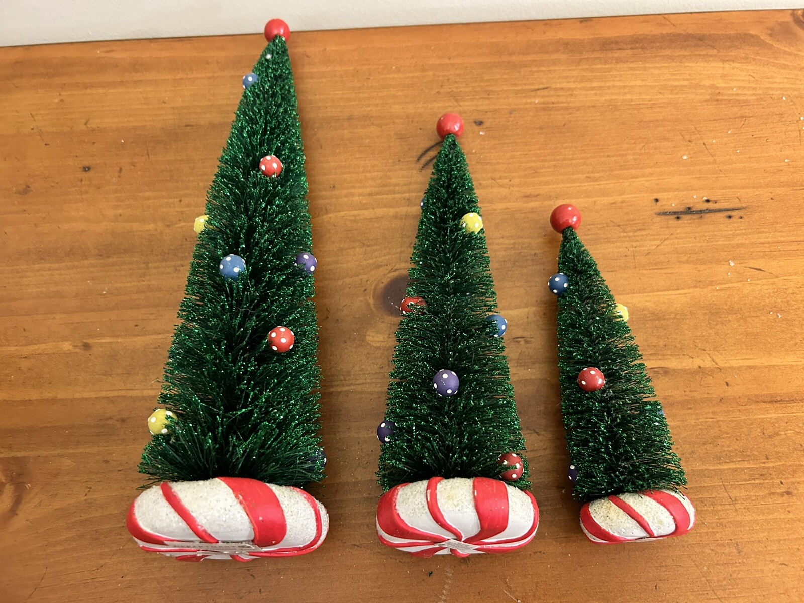 Set 3 Dept 56 Peppermint Base Candy Christmas Trees 6″ 8″ 11″ Snow Village W/box