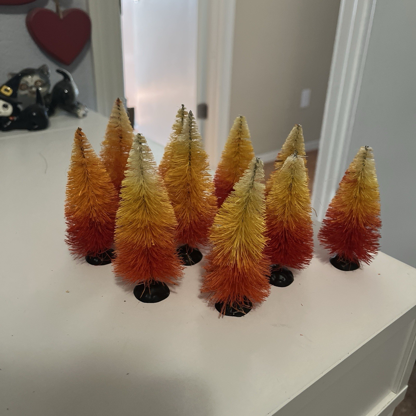 Lemax Halloween autumn Fall Sunrise Bottle Brush Tree Lot of 10 4”