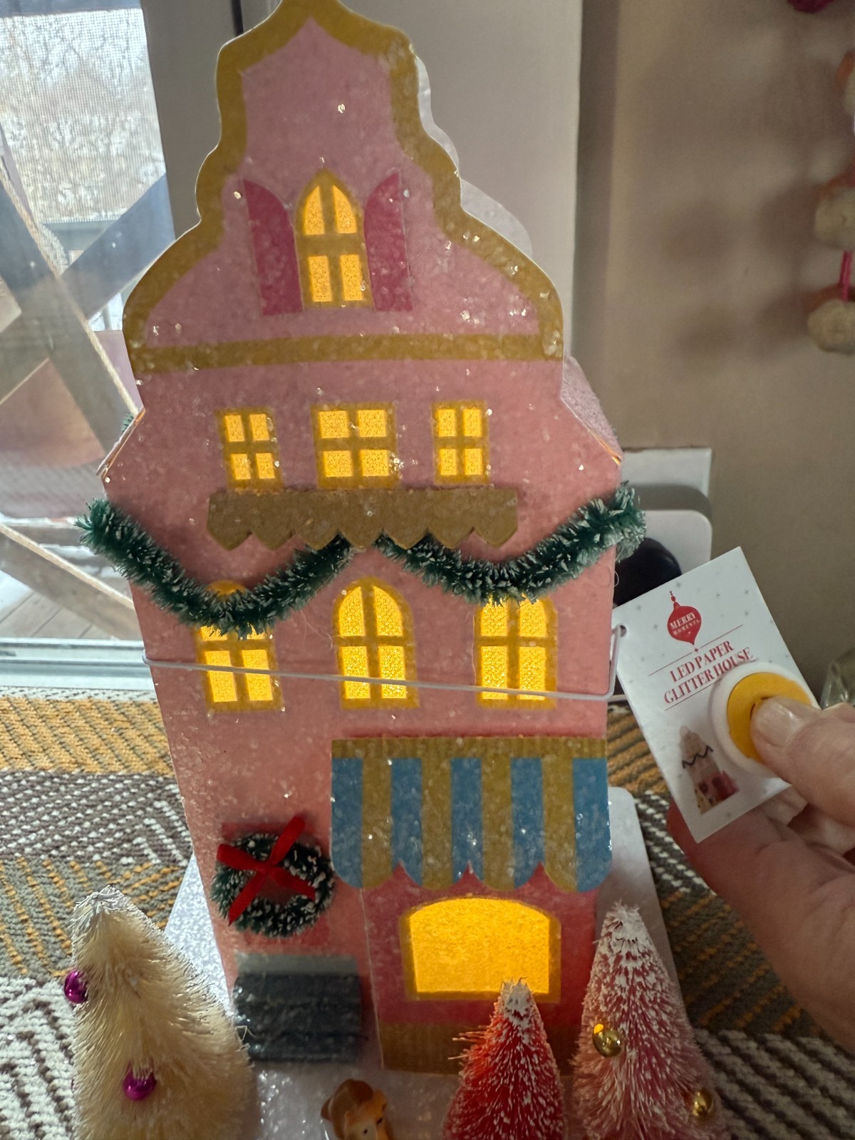 Merry Moments Paper Cardboard Christmas Village Pink House 2025
