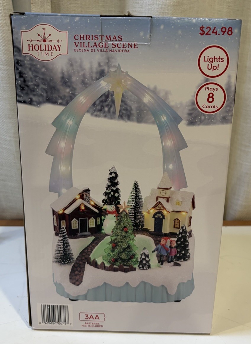 New 2023 Holiday Time CHRISTMAS VILLAGE SCENE Lights Up & Plays 8 Carols NIB