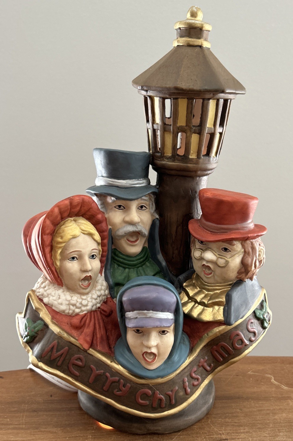 Vintage Ceramic Dickens Christmas Carolers Victorian Style Whimsical Lamp 11” H