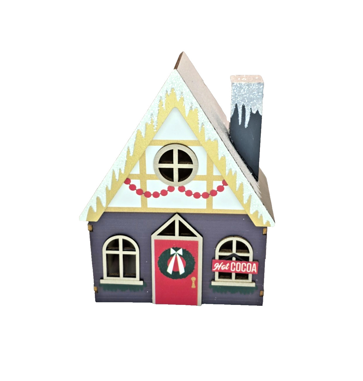 Christmas Village Houses Set Of 4 Wooden Nesting Glitter Decor BNIB Holiday