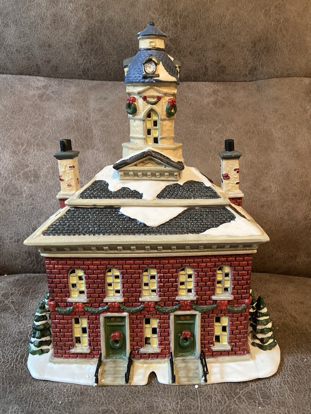 St. Nicholas Square Christmas Village 2002 Town Hall Illuminated with Box