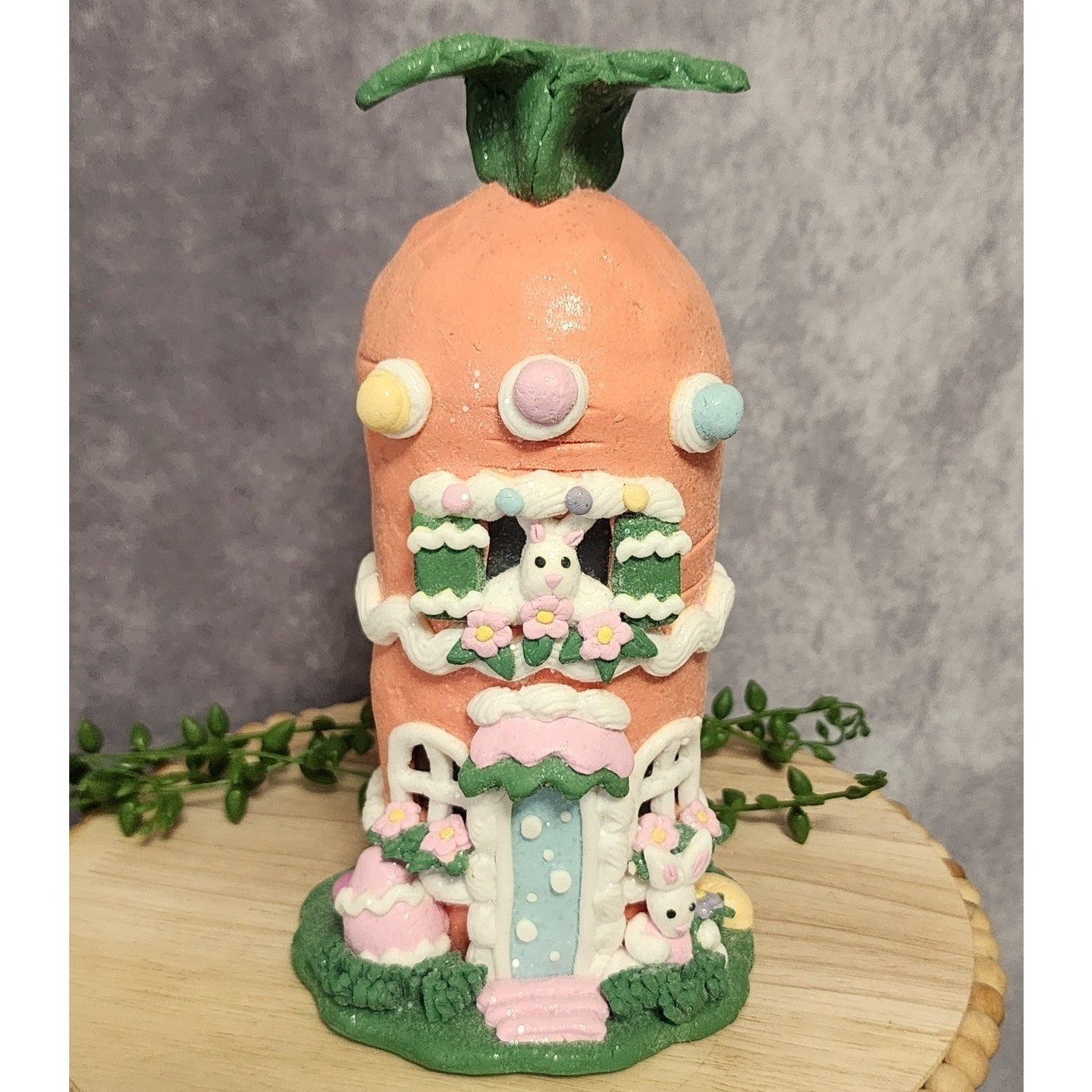 Easter Gingerbread House Figurine Carrot Bunny Glitter Resin 8.5″ Spring NEW