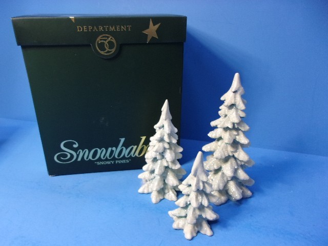 Vintage Dept 56 SNOWY PINES Set of 3 Frosted Pine Trees Village Figurines #69046