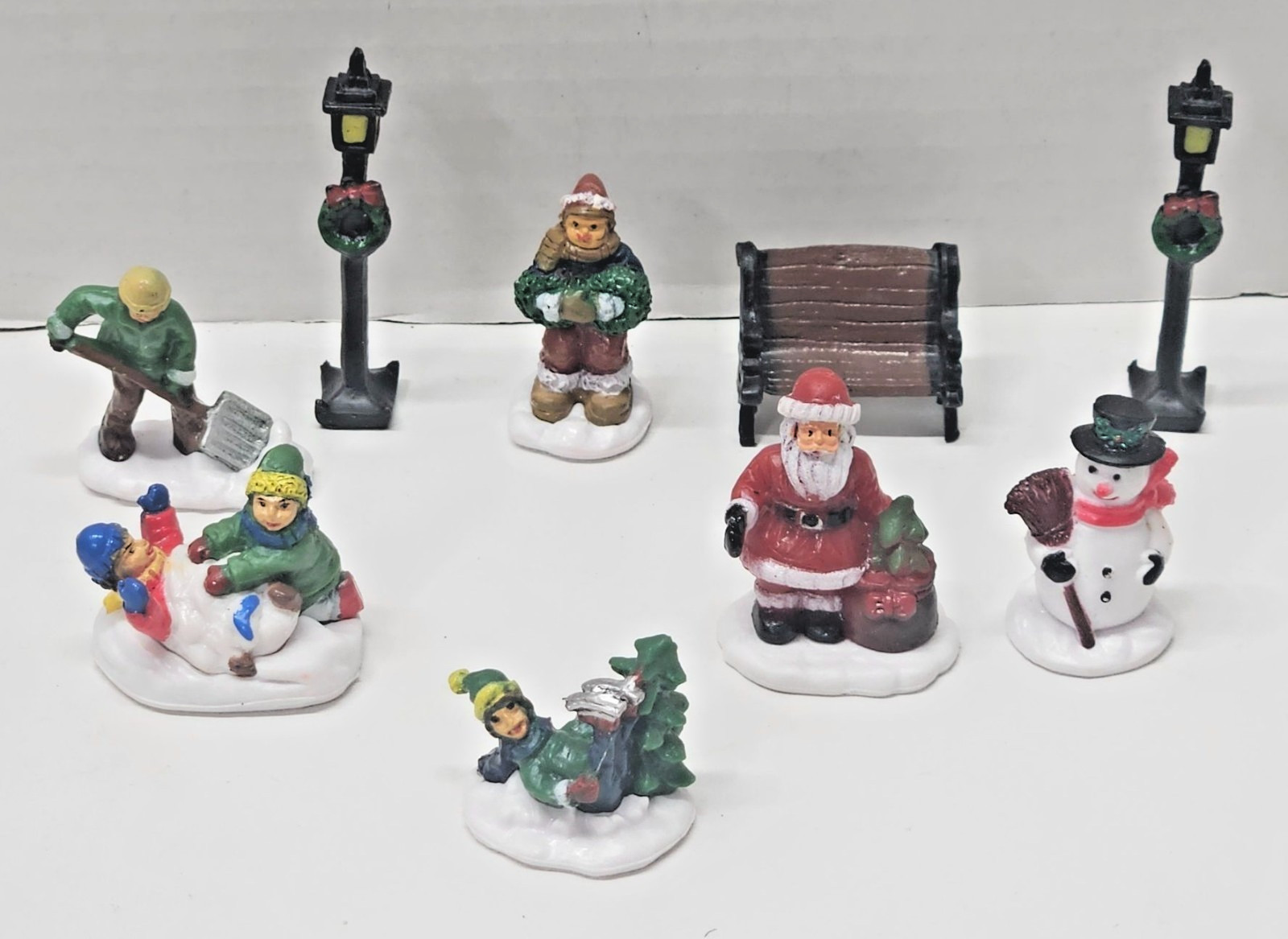 Mini Christmas Village Figures Lot People Snowman Bench Lights Plastic 1–2.5”