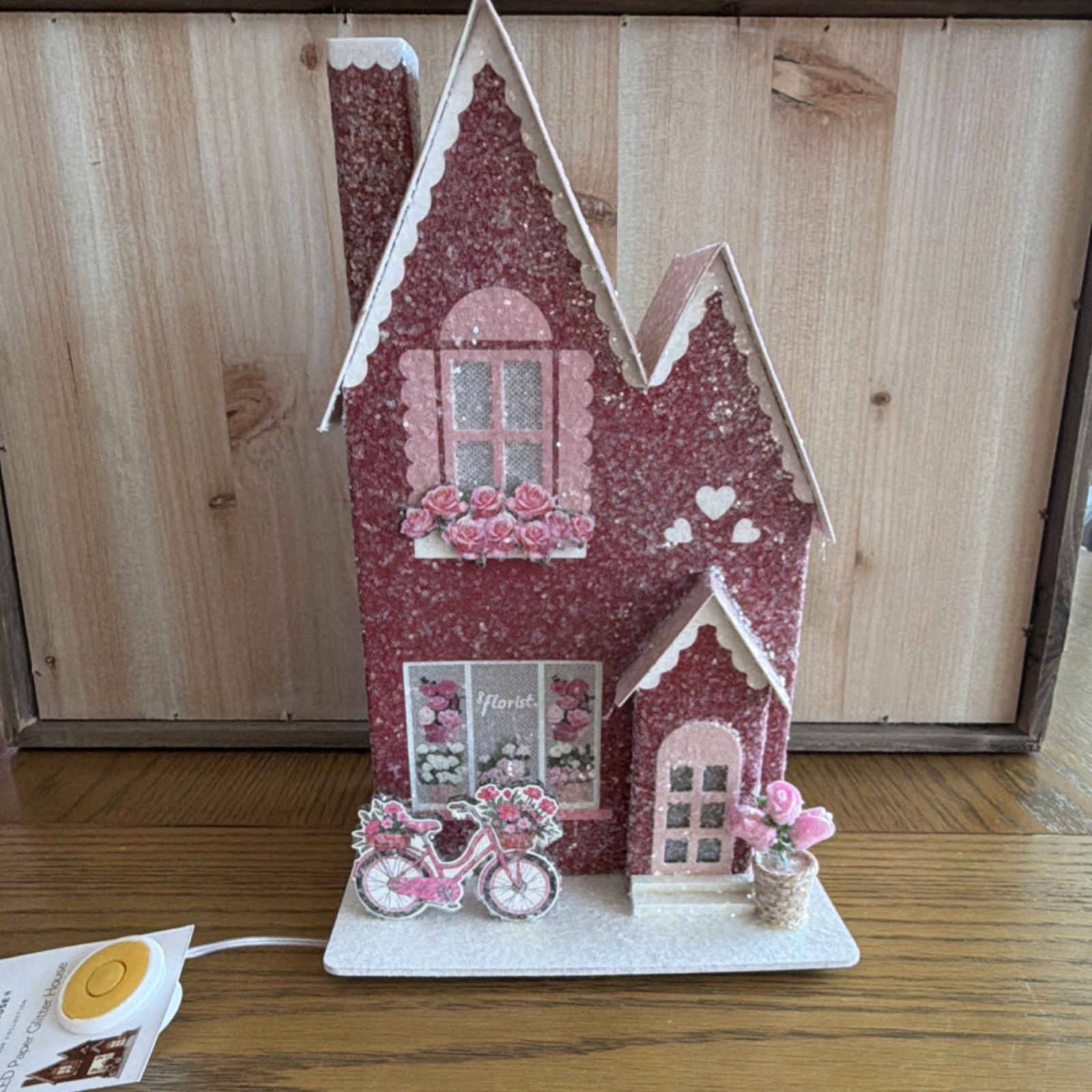 Kirkton House LED Glitter Paper House Decor Pink White Seasonal Collection