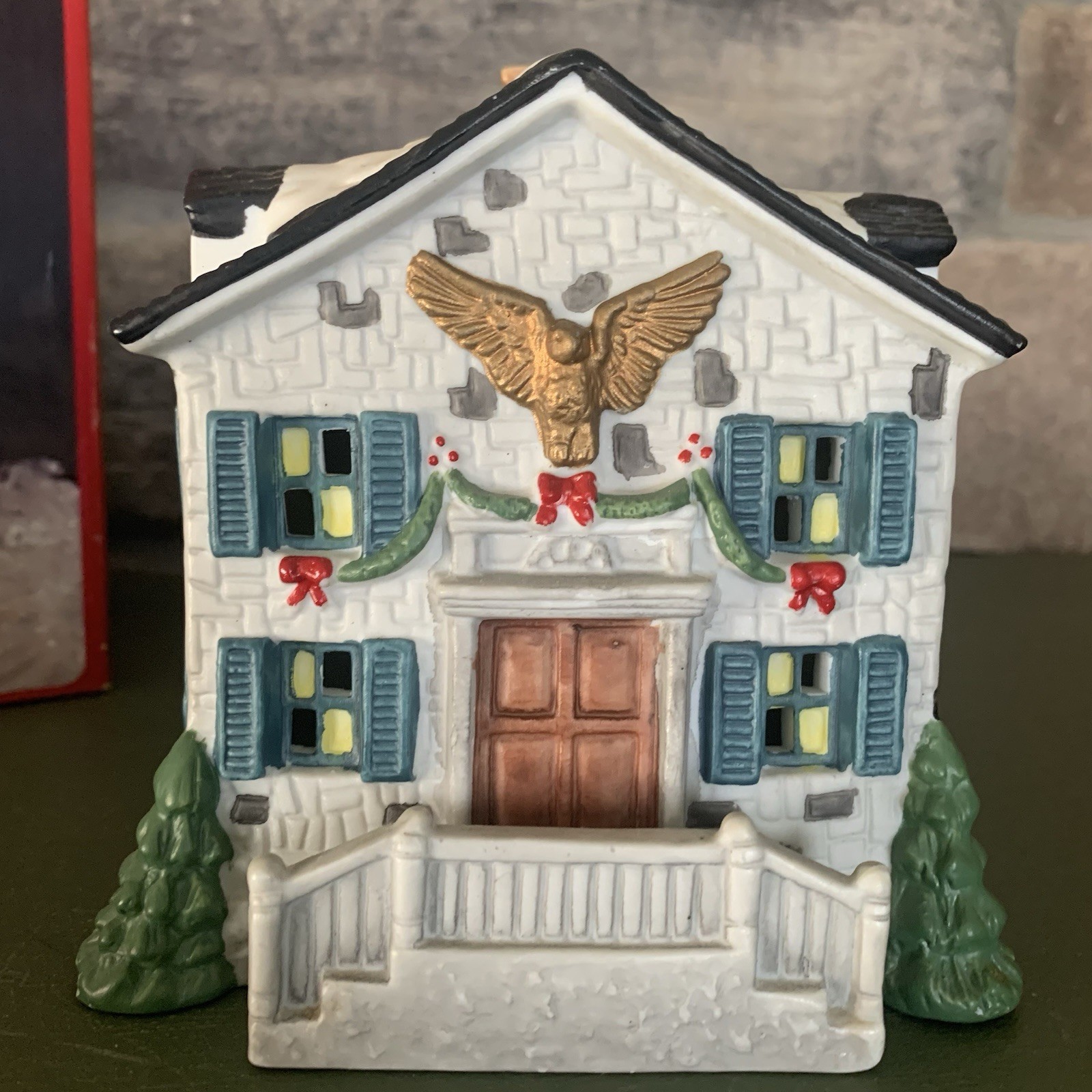 Americana Porcelain Collectible Lighted House with Original Box
