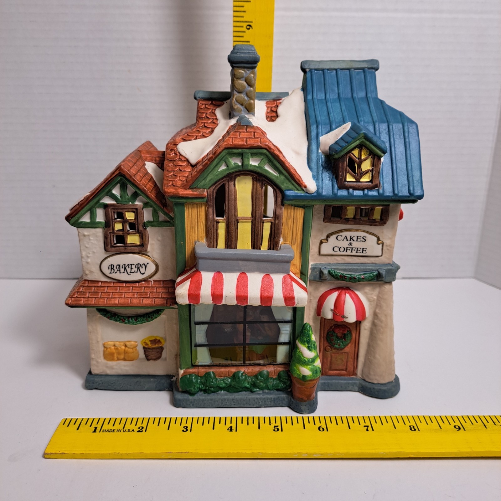 2000 Holiday Time Porcelain & Illuminated Two Store Bakery Shop Mini House