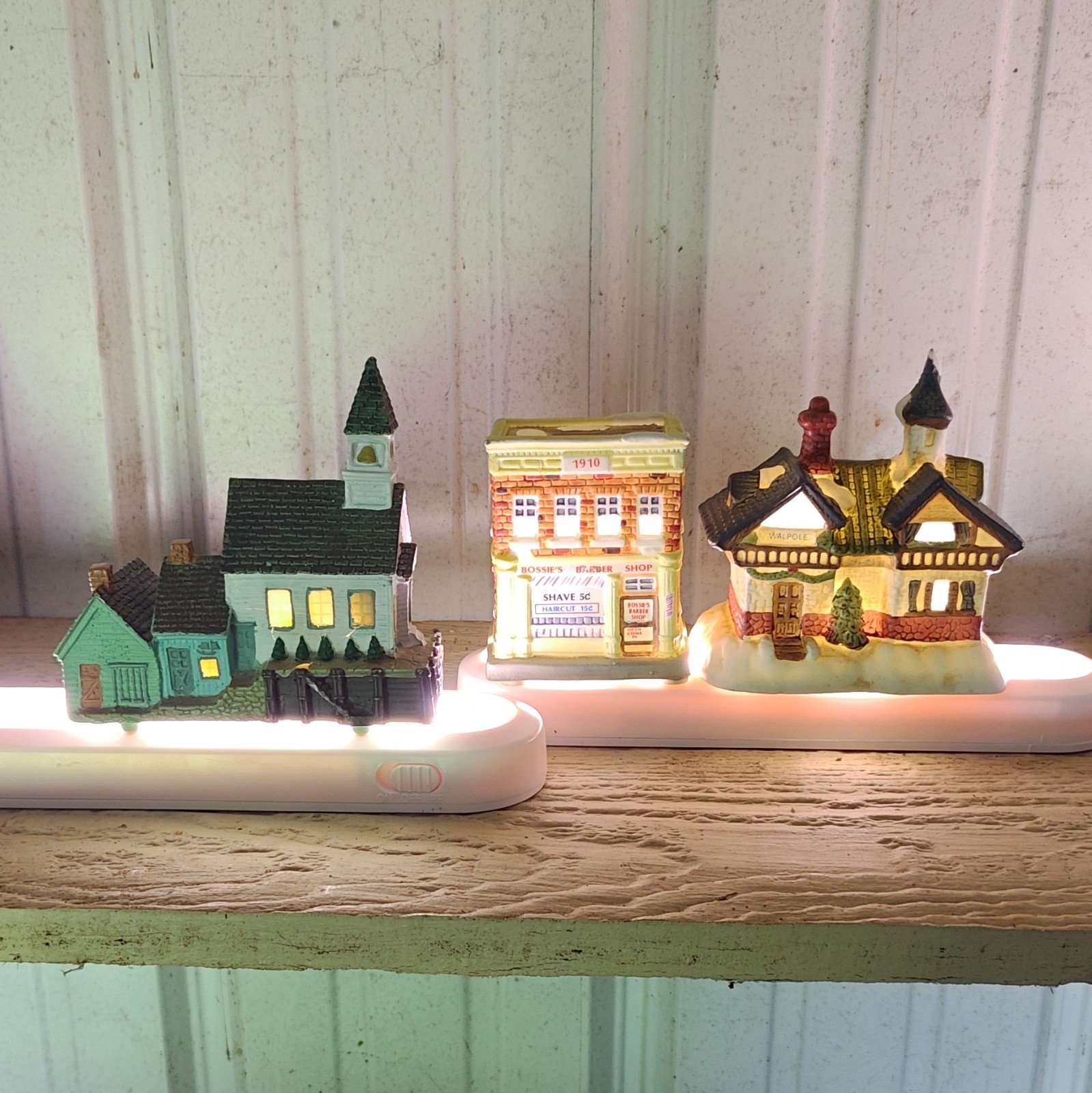 Illuminated Ceramic Christmas Village Houses Set of 3 Dickens Victorian