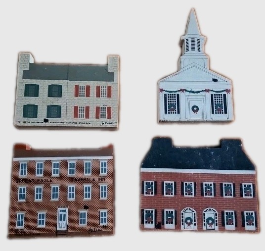 The Cats Meow Wooden Village Block Collectibles Hand Painted Lot Of 4