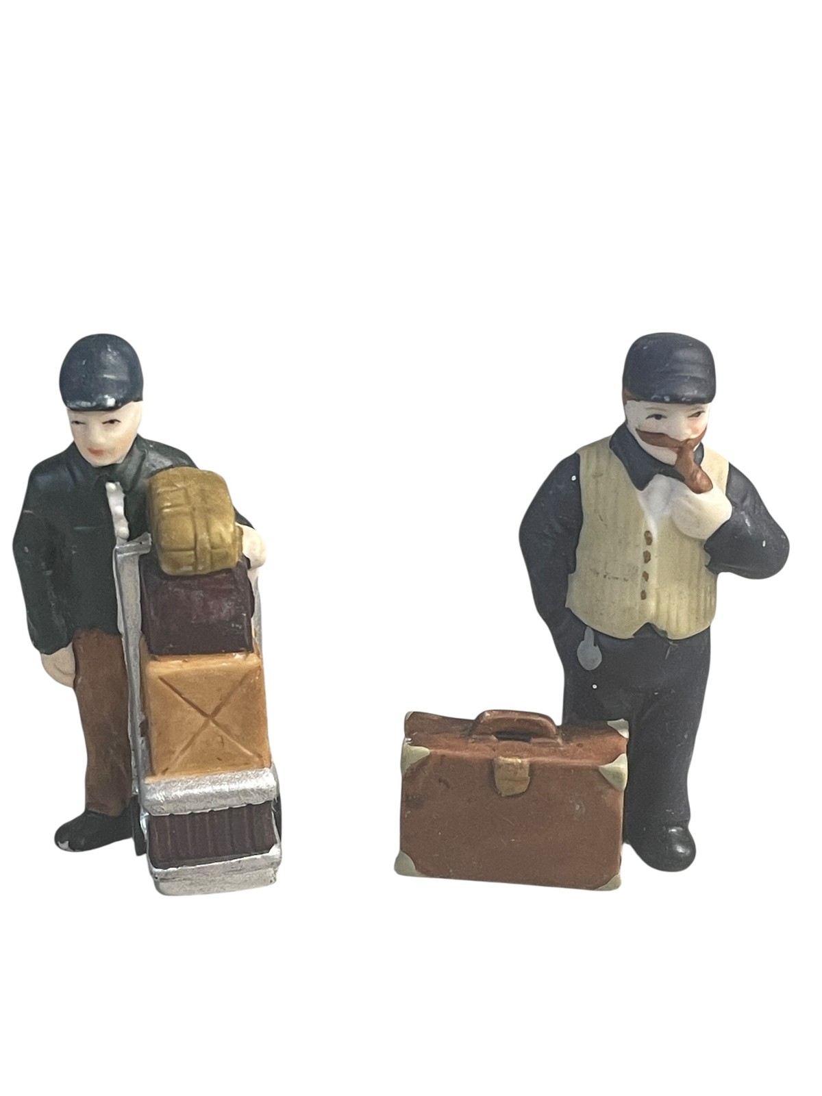 Vintage Style Train Station Luggage Porter & Traveler Figurines Set of 2 Village