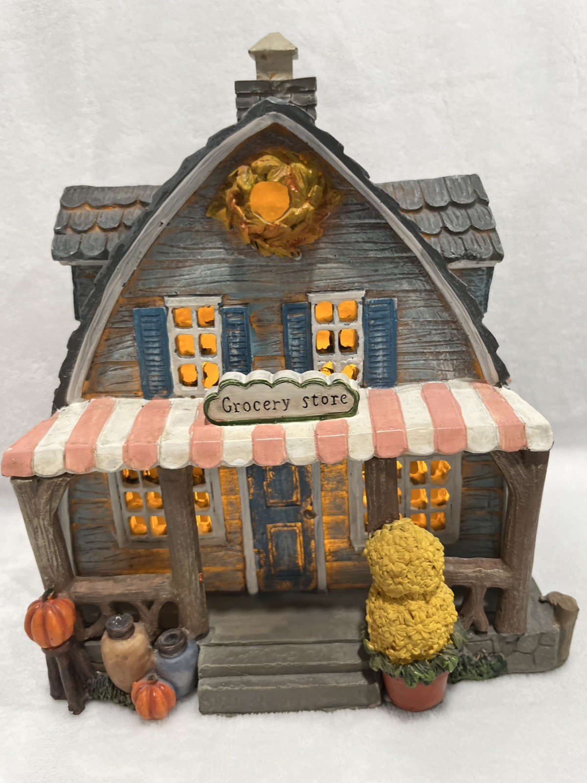 Harvest Town Lighted Grocery Store Fall Autumn Village Resin House Decor Works