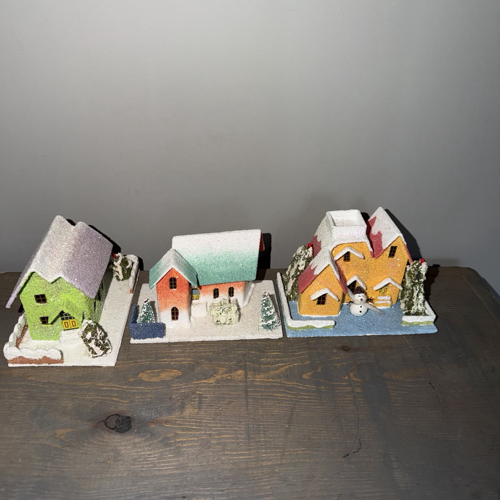 Shiny Brite Christopher Radko Sparkle Town, Set of 3 Putz Houses Frost Glenn
