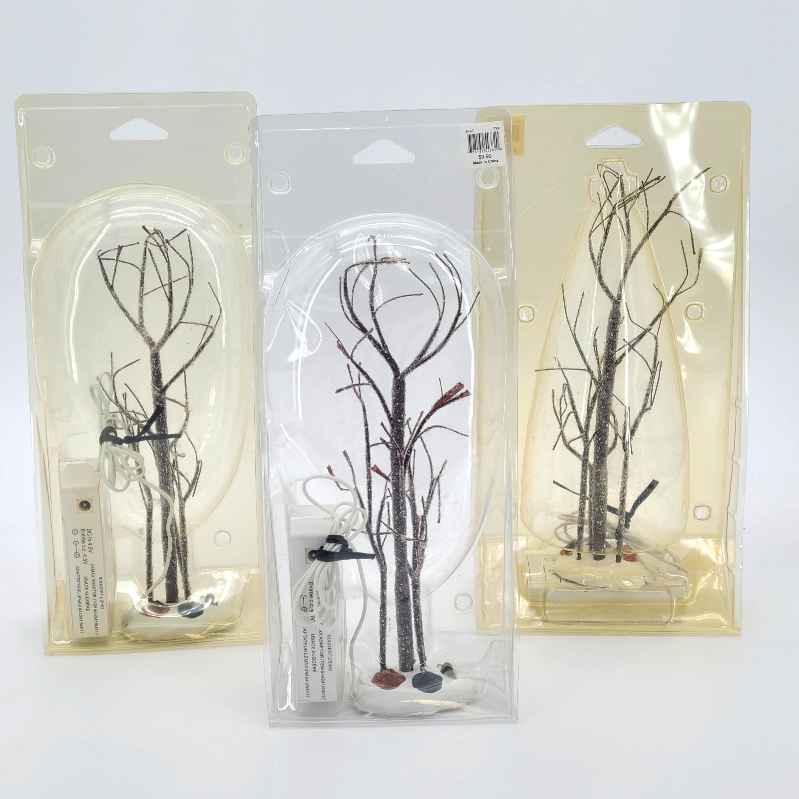 Set of 3 Lemax 2005 Christmas Village Accessories Lighted Glazed Hickory Tree