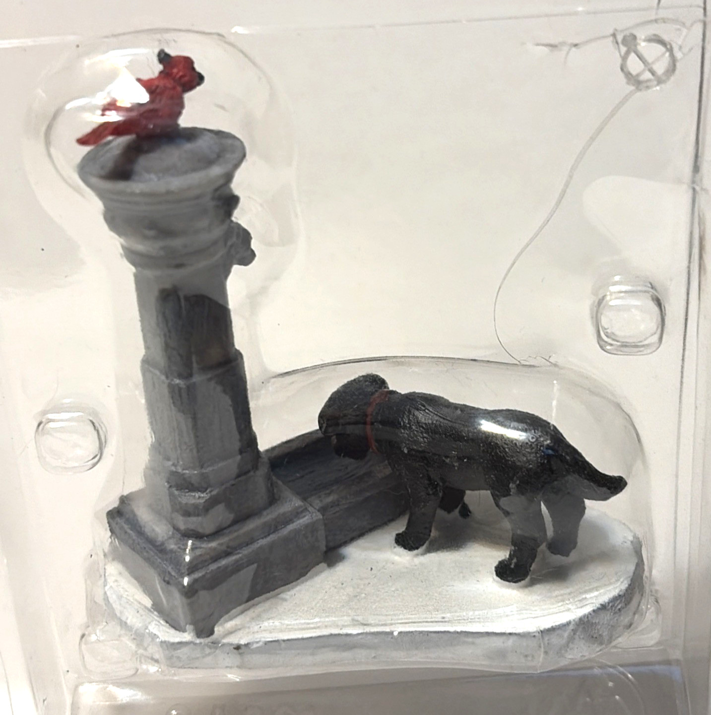 Lemax Village Dog Drinking Fountain with Cardinal Bird On Top Retired READ / SEE