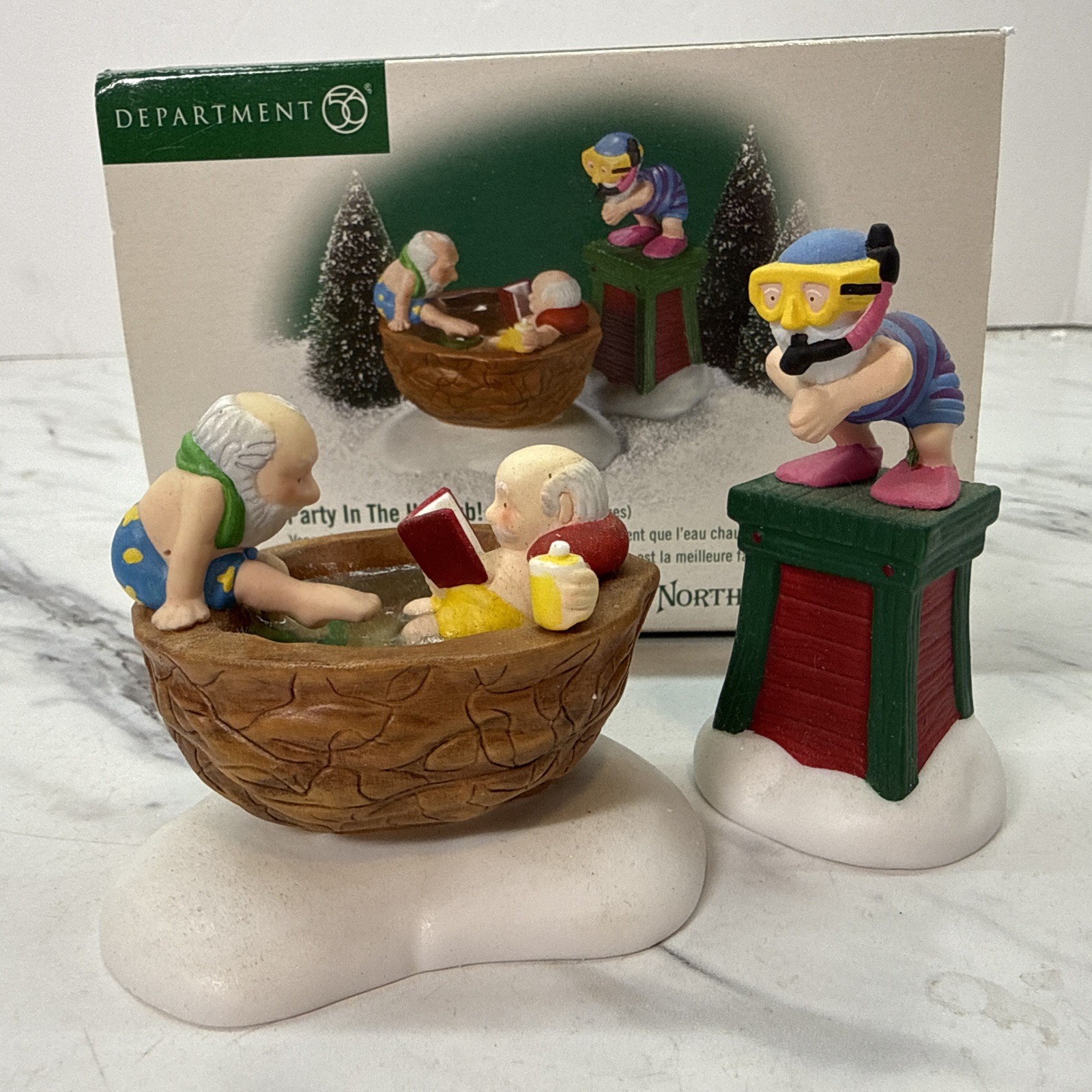 Department 56 North Pole Series Party In The Hot Tub Set Of 2 #56802 EUC w/Box