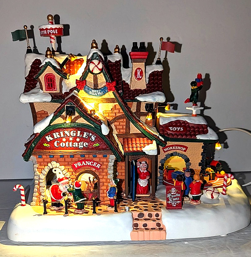 Lemax Kringles Cottage Santa Christmas Village Animated Sound LED Lit Retired