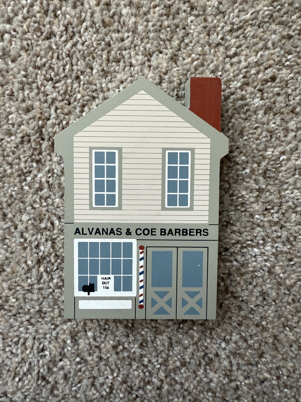 VTG The Cats Meow Village “Alvannas & Come Barbers” Wooden Shelf Sitter
