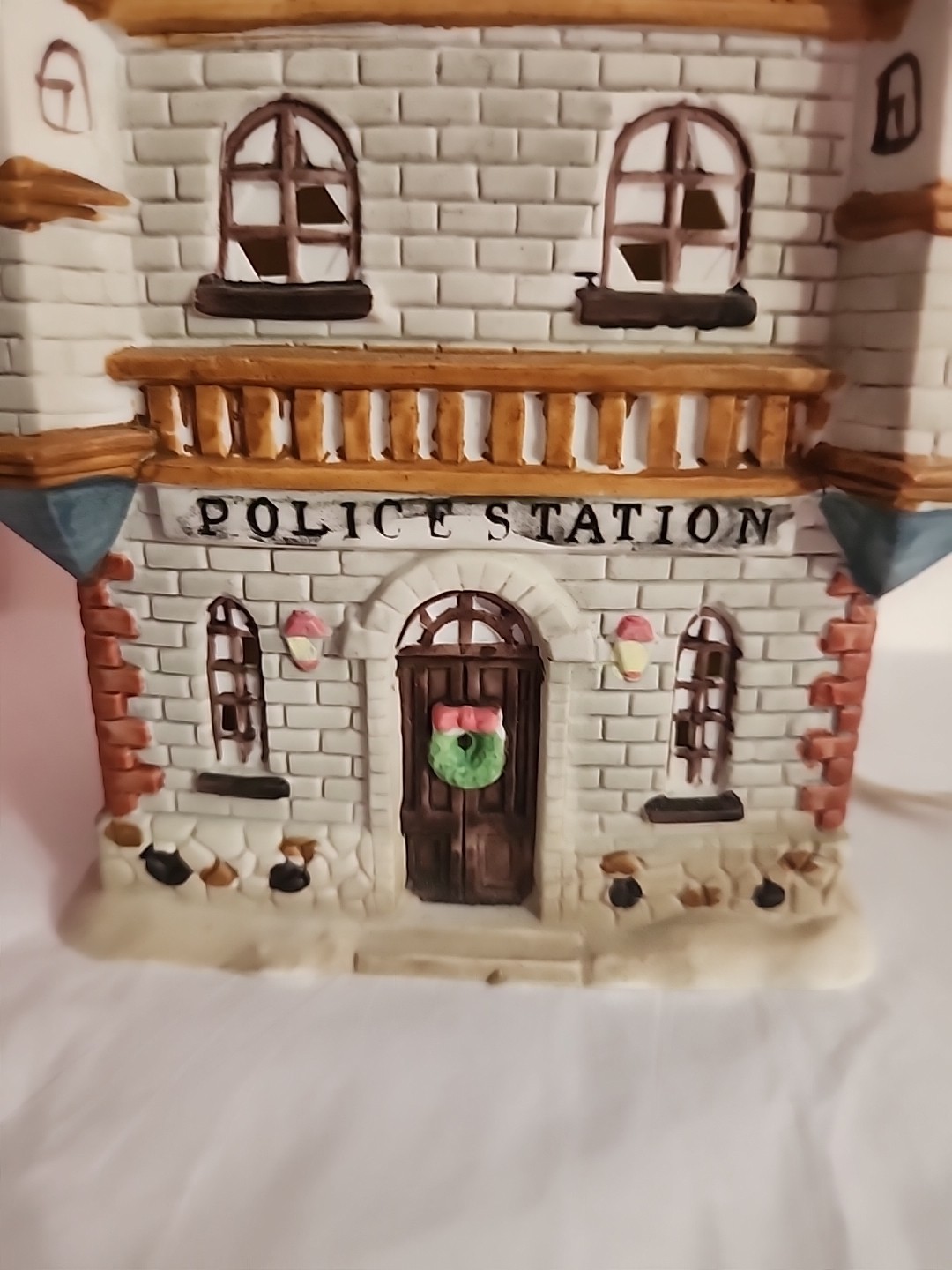 1992 Caldor Hand Painted Porcelain Lighted House Police Station