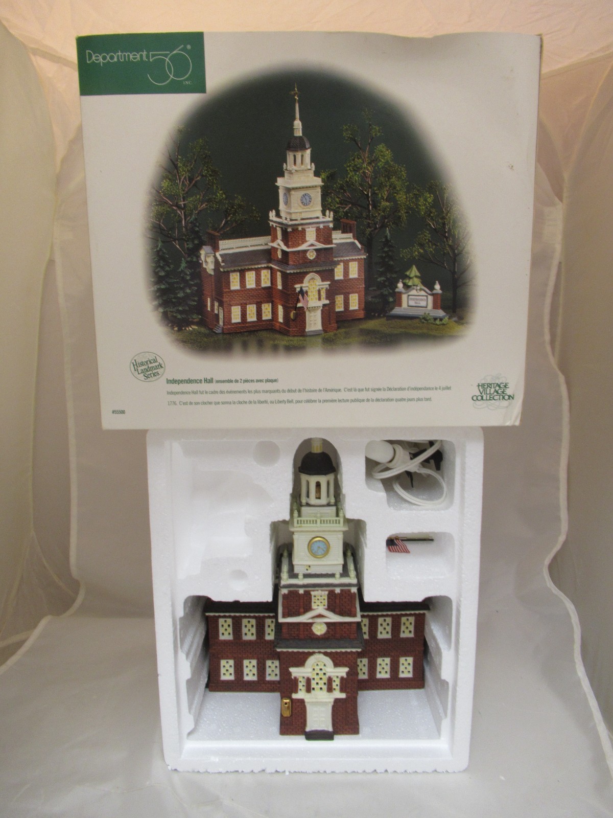 1998 Dept 56 Heritage Village Independence Hall w/Box Bulb works (missing sign)