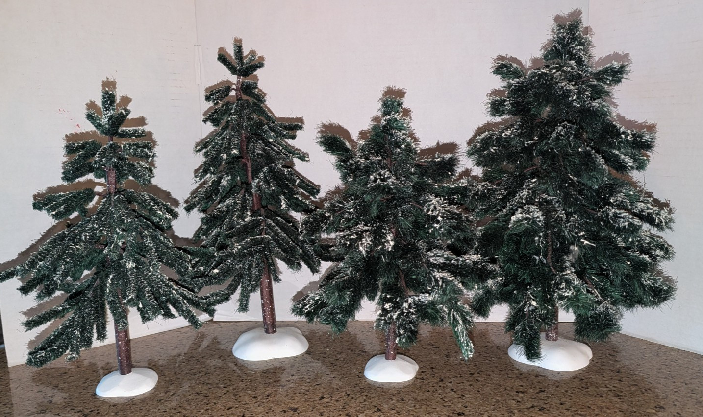 Dept 56 Village Landscape Trees Tree Lot of 4 Jack Pines Spruce Frosted 13″-15″