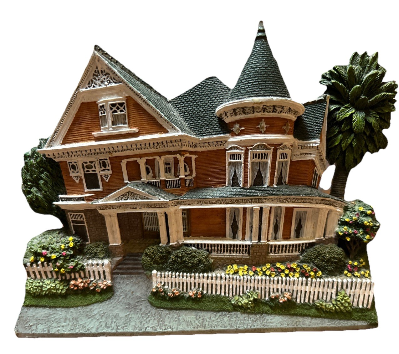 Victorian Queen Anne Style Redwood Stone With White Trim Mansion Wallhanging 7”