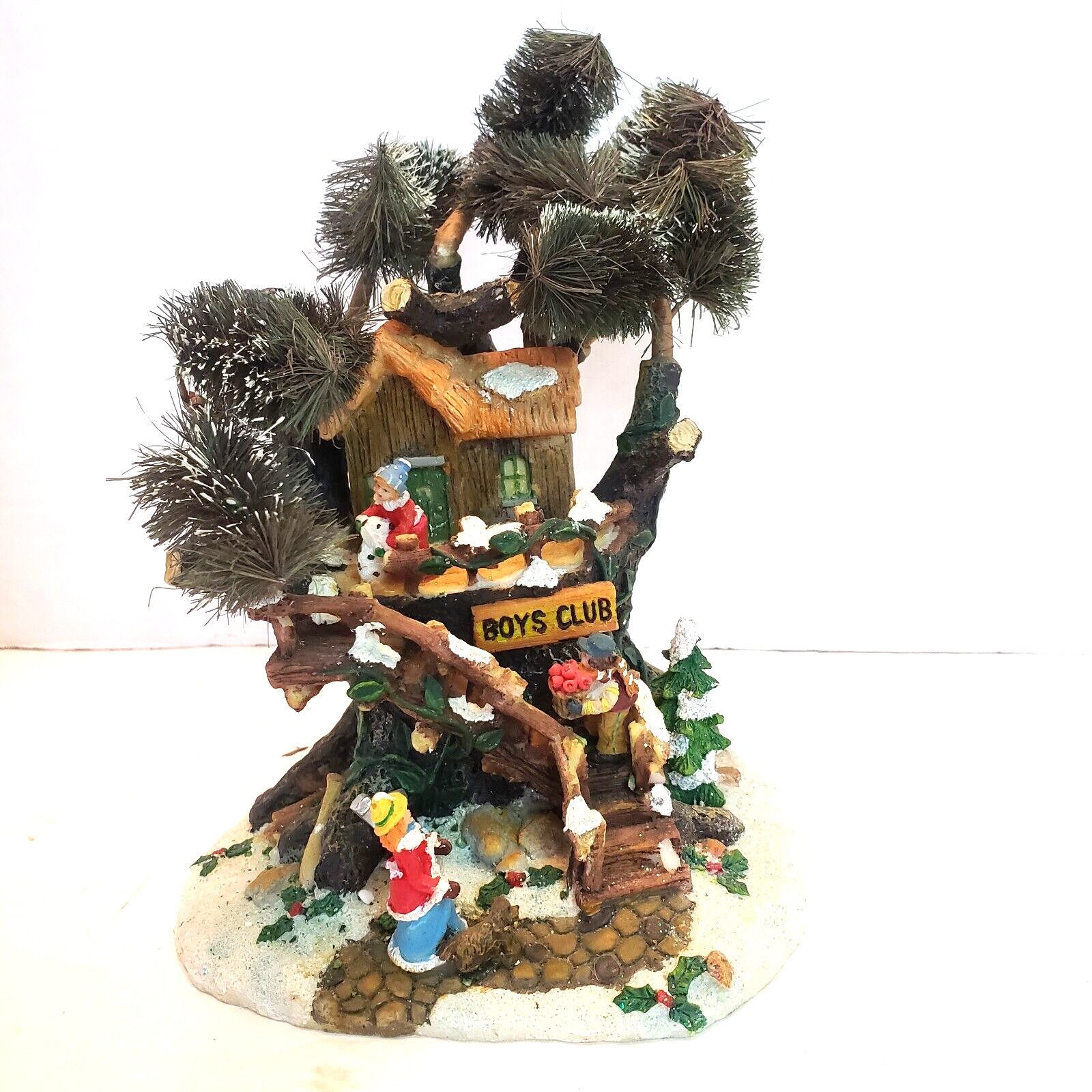 Christmas Snow Village Boys Club Tree House 8 inch Vintage Figurine