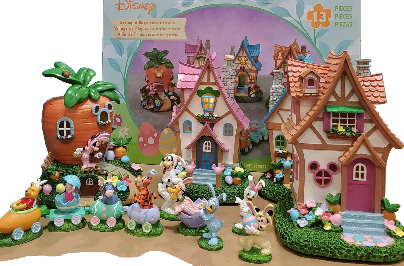 Disney Spring Village~Lights & Musical~NEW~13 pc~Easter~Mickey~Minnie~Eeyore