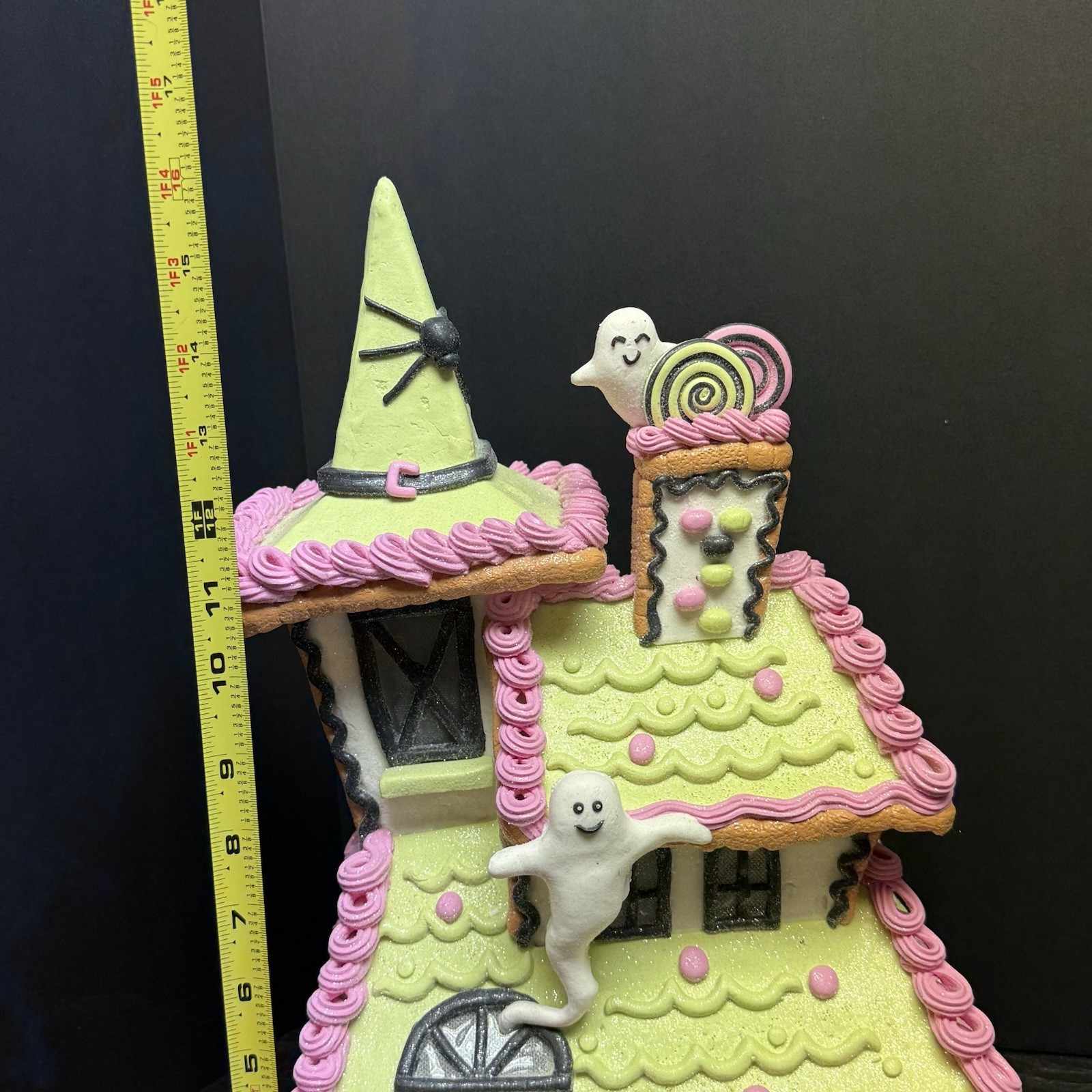 Halloween 16in Light Up Witch Gingerbread House LED Ghost Black Cat NEW