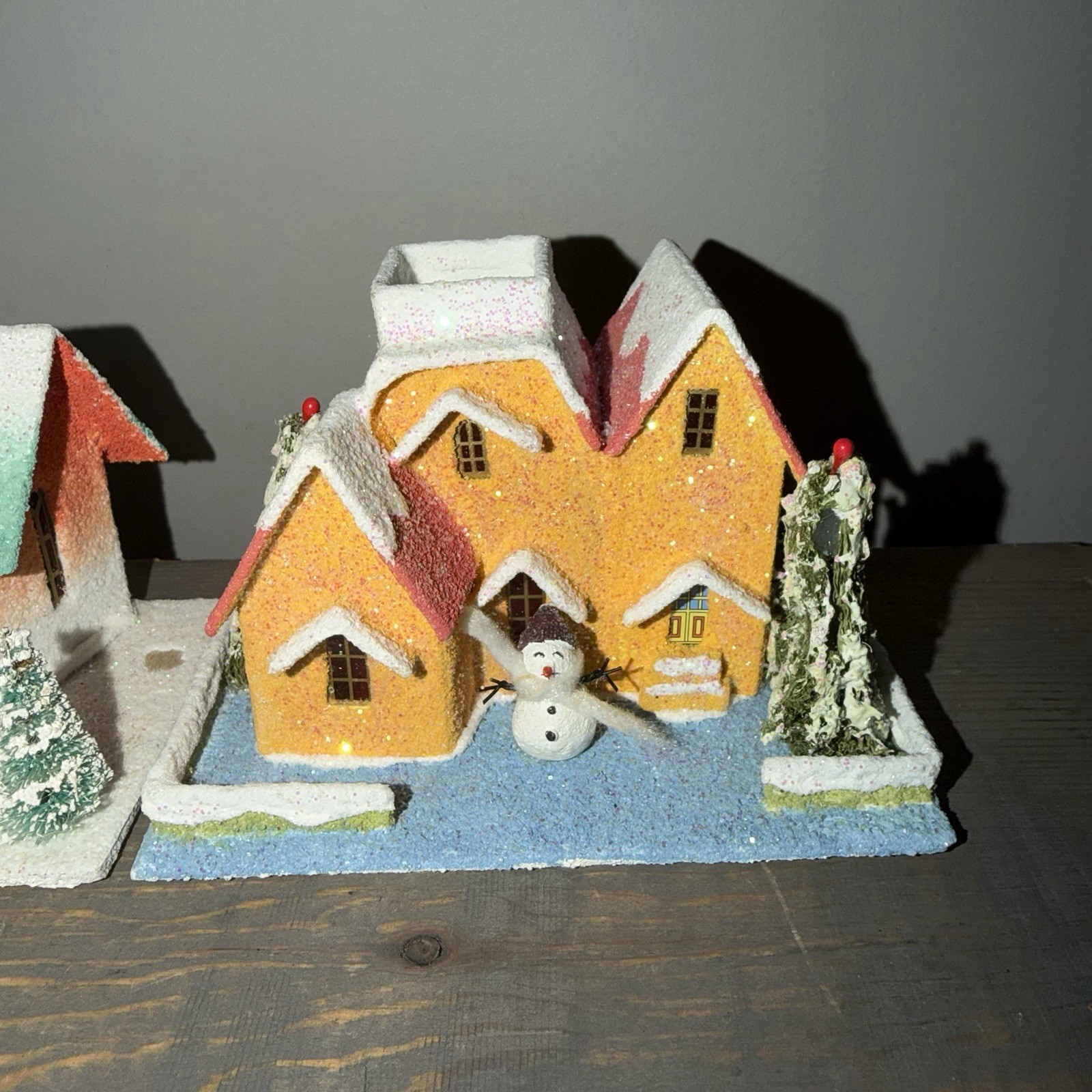 Shiny Brite Christopher Radko Sparkle Town, Set of 3 Putz Houses Frost Glenn