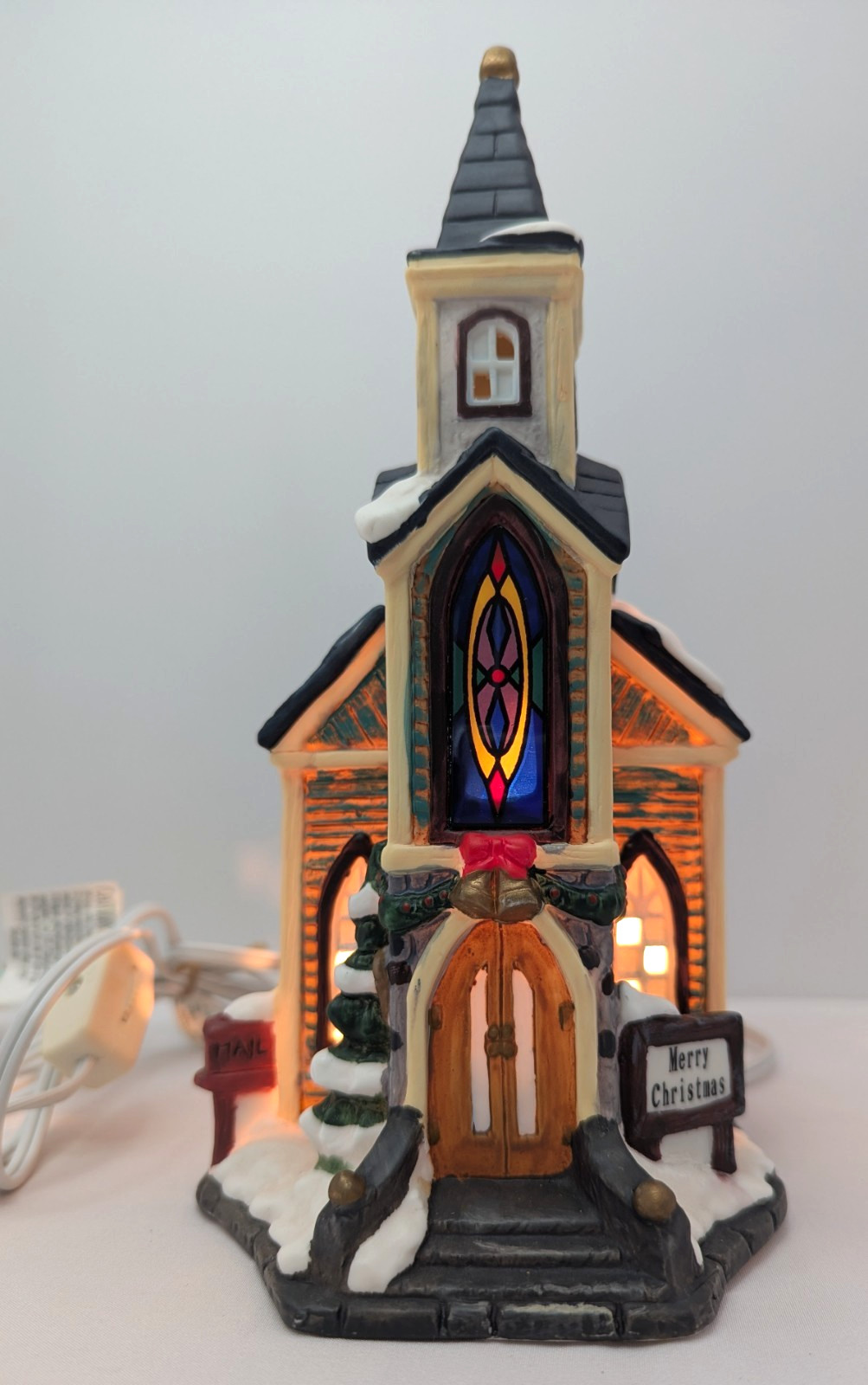 Fine Porcelain Village Collectible Lighted Church Hand Painted Item #TPH-127