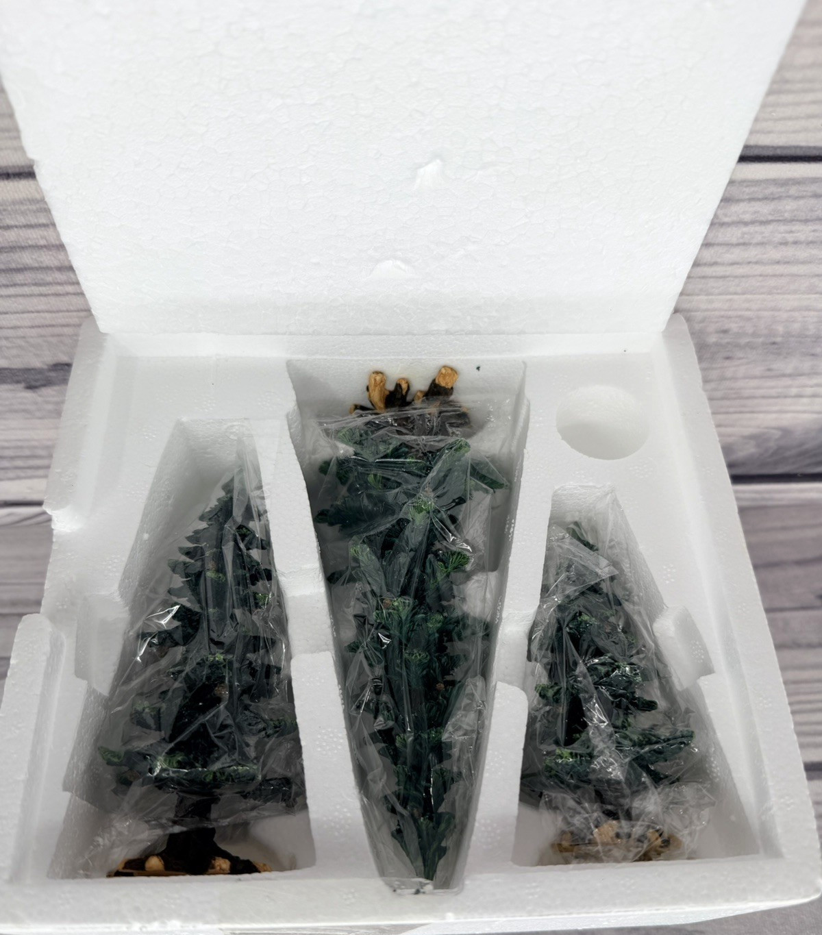 DEPT 56 VILLAGE ACCESSORIES PINE TREES WITH PINE CONES – SET OF 3 – 1998
