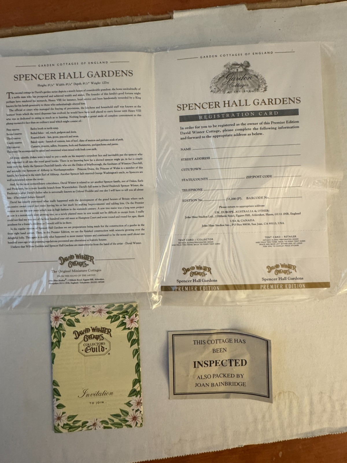 David Winter 1995 Spencer Hall Gardens 8.2 in Premier Limited Ed 478/2200 COA