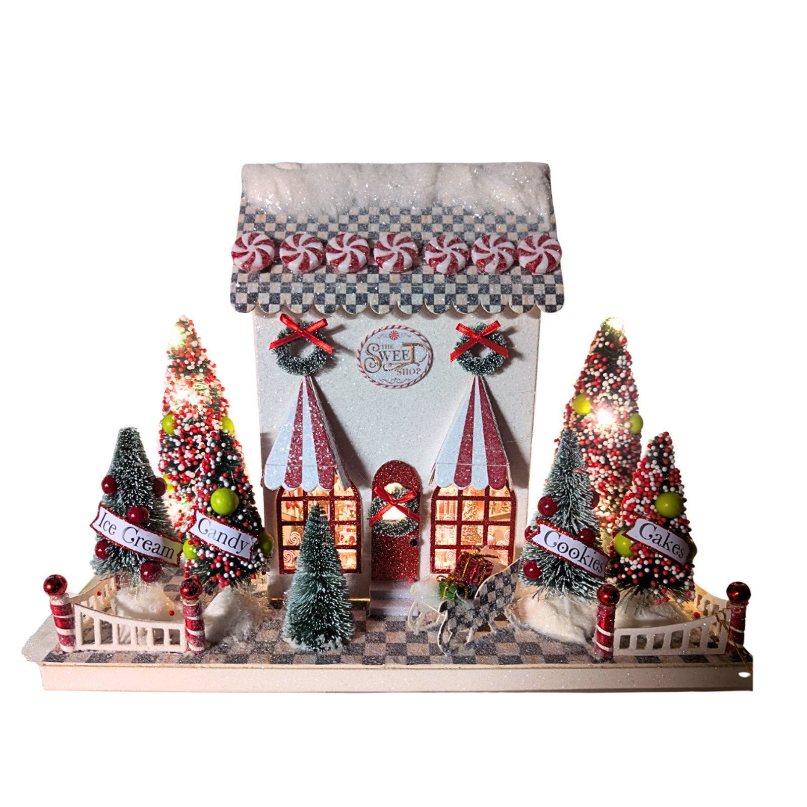 Mackenzie Childs Check It Out Illuminated Sweet Shop Paper House Sterling 10.5″