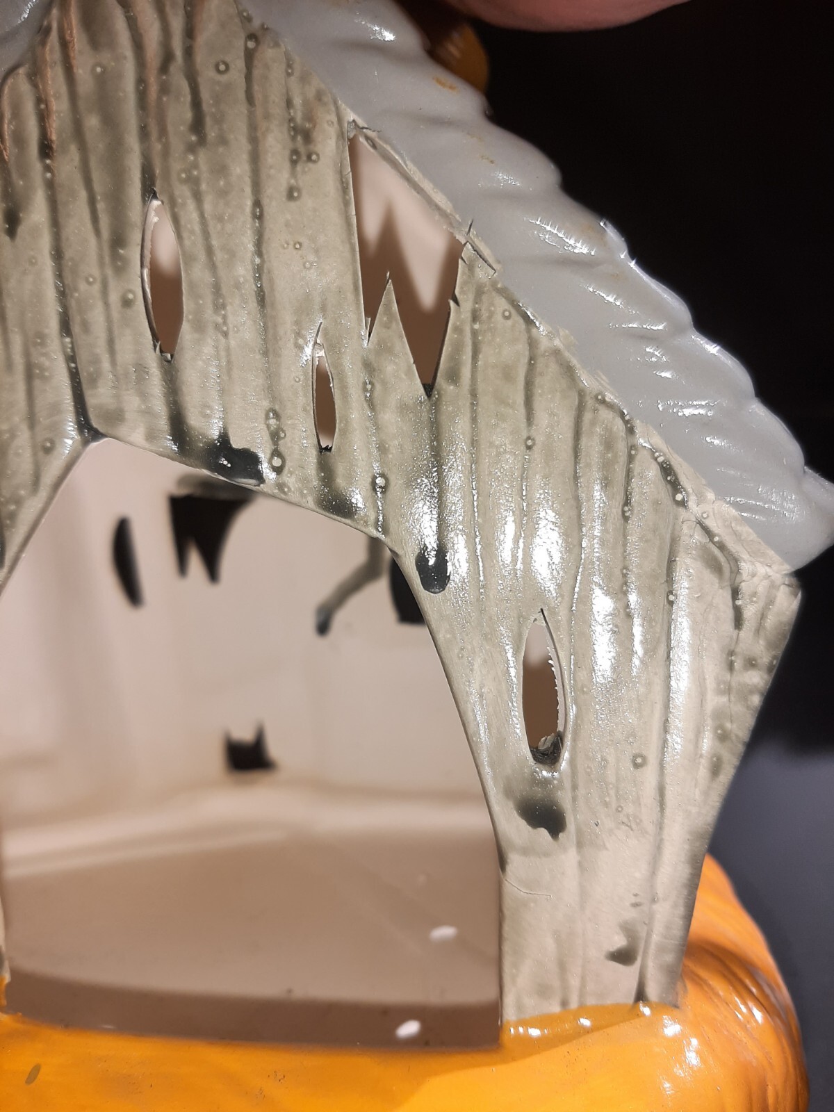 Witch House Halloween Luminary Candle Holder Ceramic Flying Broom Taiwan Vintage