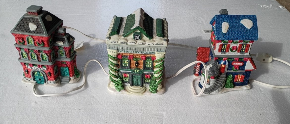 Trim A Home Bayberry Village Bank/Fire Station/Toy Store Porcelain Houses INCOMP