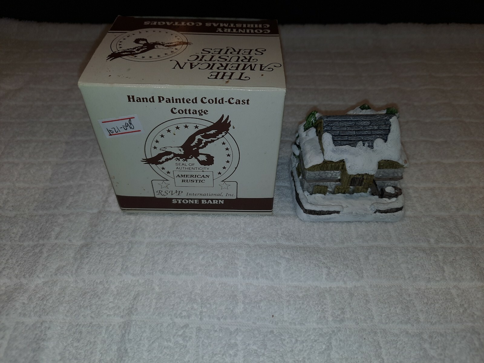 American Rustic Series Cold-Cast Country Winter Cottages stone barn1989