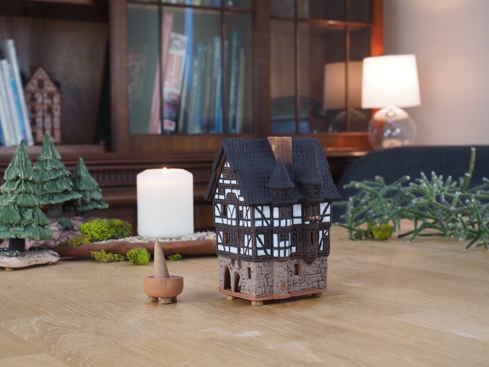 Ceramic Miniature House Cone Incense Holder Town Hall in Alsfeld 11 cm © Midene