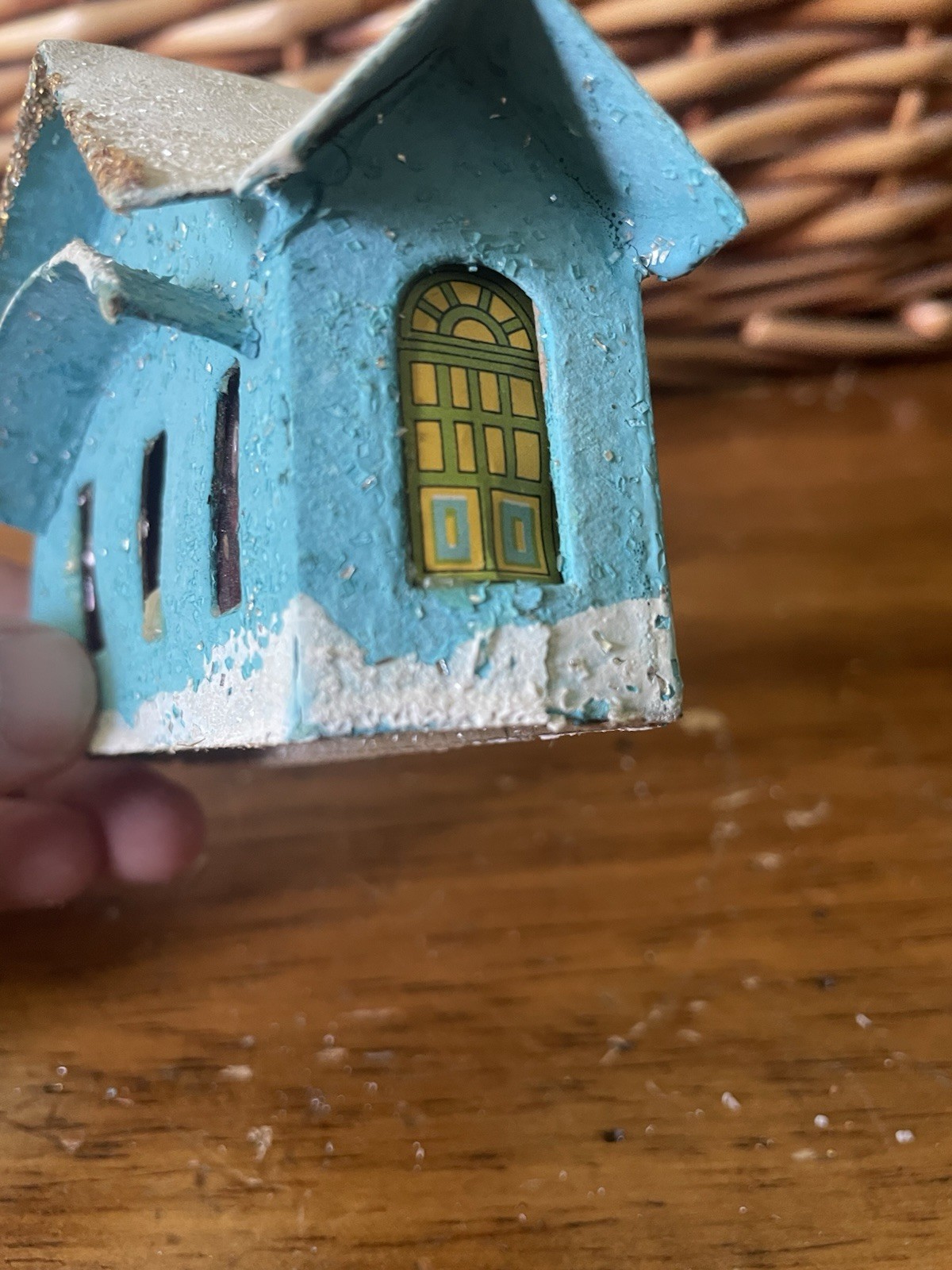 Vintage Lot 6 Japan Putz Cardboard Houses Miniature Church Village Mica