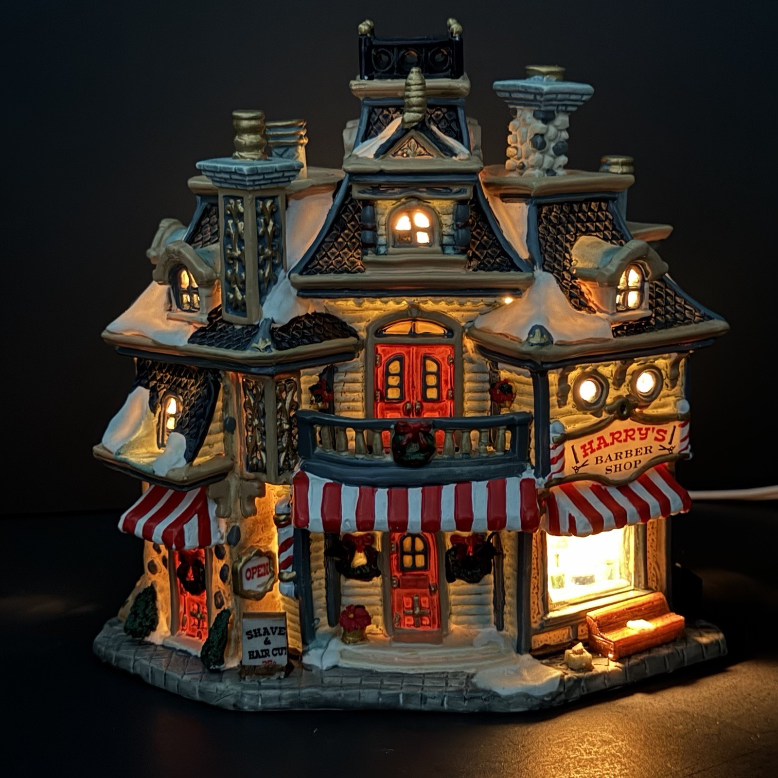 Lemax Lighted Christmas Village House “Harry’s Barber Shop”- Light & Box- Rare