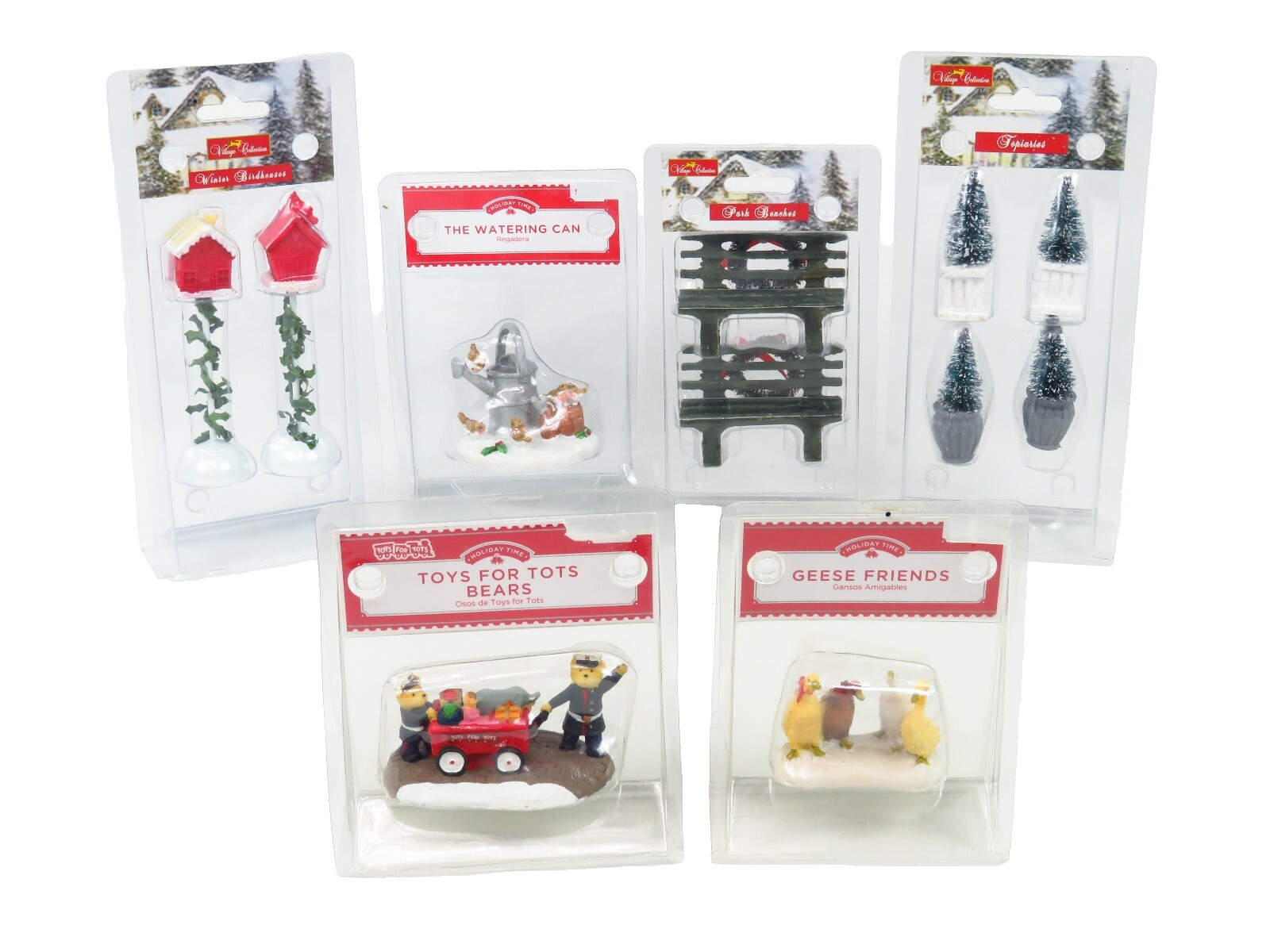 Holiday Time Christmas Village Figures Trees Bench Geese Birds House Bear Lot 6