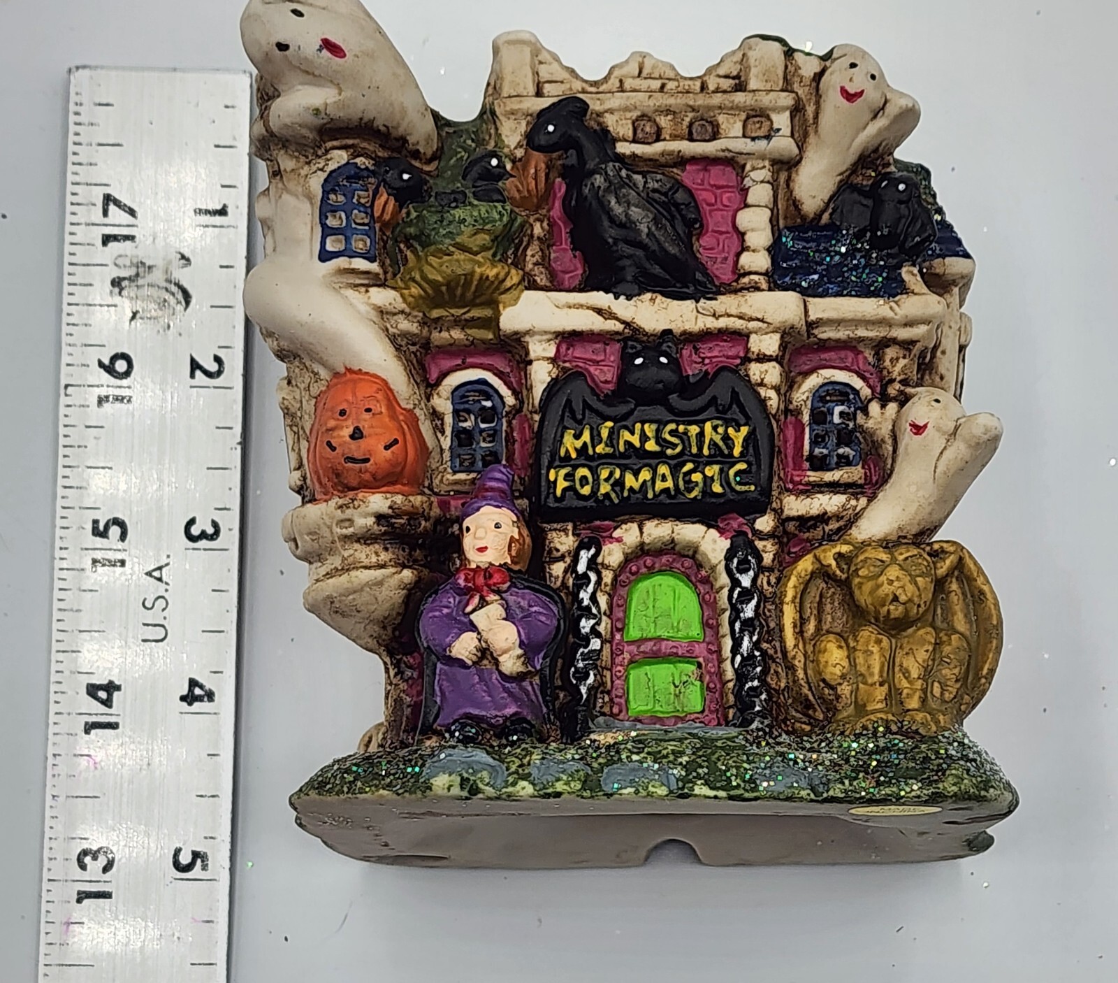 Set of 3 Halloween Village Ceramic Houses Lighted Decor 4x5in Lights Not Include