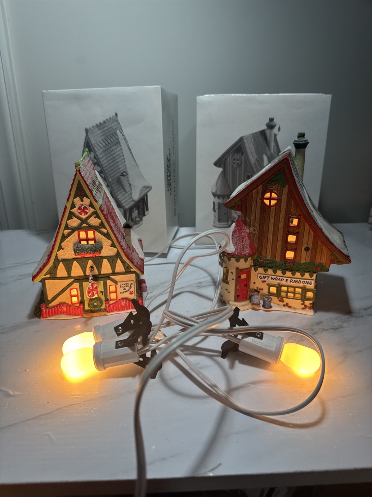 Lot of 2 Dept 56 North Pole Gift Wrap & Ribbons + Candy Cane & Peppermint Shop